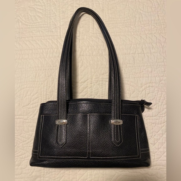 Vintage Brighton Black Pebbled Leather Shoulder Bag - Plaid Lined - Picture 15 of 15